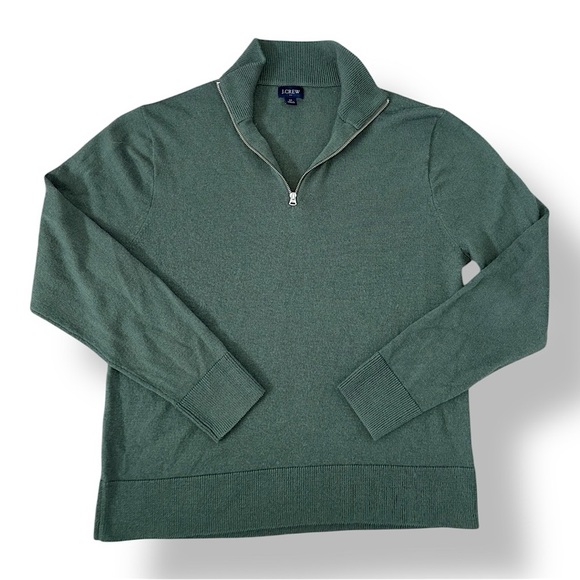 J. Crew Wool Blend Half Zip Men's Green Sweater - Picture 1 of 16